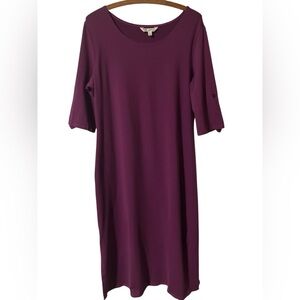 Travelsmith Dress Size L Purple Elbow Sleeves Vacation Midi Tab Sleeves